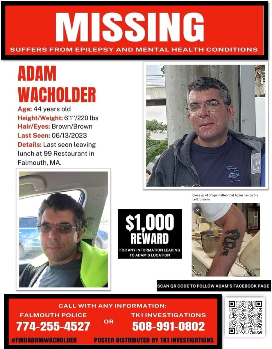 @IHaveVanished please help us spread awareness and share my brother's missing person flyer. Adam Wacholder disappeared from his apartment in Falmouth, MA on June 13th. 2023.#findadamwacholder