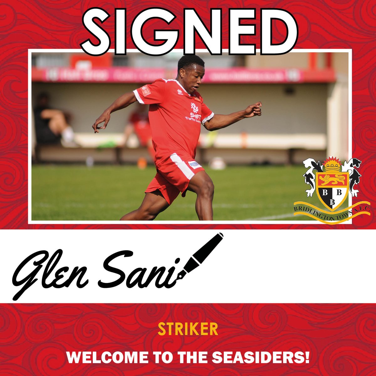 SIGNED | We are delighted to announce the signing of striker Glen Sani. 

The former Hull City Academy prospect joins after playing the full game against Great Driffield AFC as a trialist.

A warm welcome to Bridlington Town, Glen!

🔴⚪ #SeaSeaSeasiders