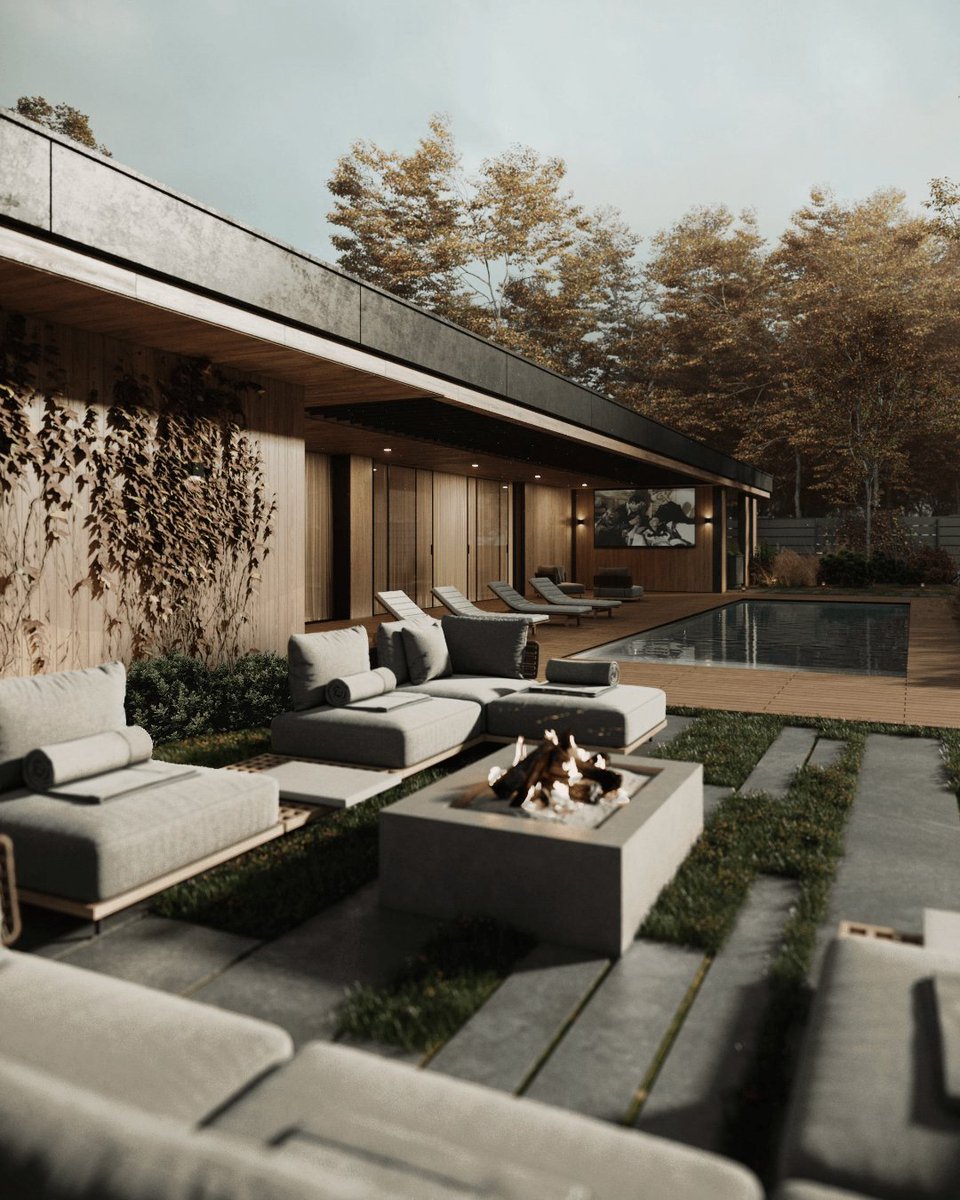 SenceArchitects's tweet photo. This guest house is the perfect place to relax and unwind with your guests. With its swimming pool, open-air movie theater and recreation area with fire pit, you'll have everything you need to enjoy your stay. #architecture #interiordesign #architecturedesign #interiordesigner https://t.co/Uca1OCvi0g