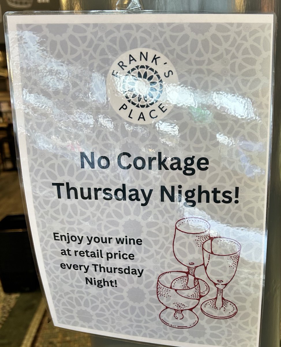 franksplace1860's tweet photo. Yes - we do what it says on the poster! No corkage fee this evening on wine! #nocorkage #franksplace1860 #makeityours #gigsatfranks #wexfordtown #restaurantswexford #wineinwexford https://t.co/bDpMOTCYo5