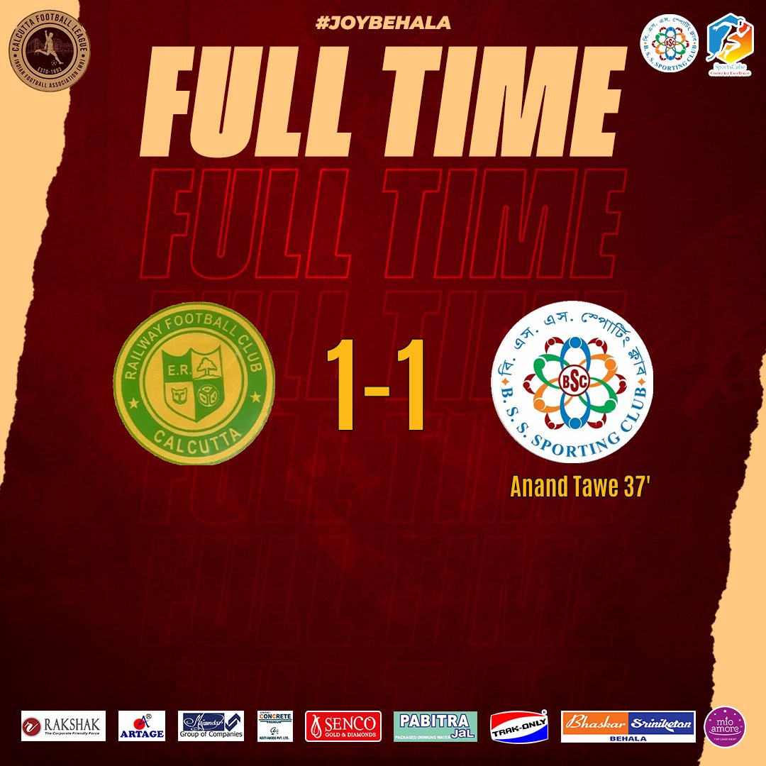 bsssporting's tweet photo. FULL-TIME |  #BSSRFC

It ends all square &amp; we secure a point from the encounter against Railway Fc . 🤝

#BssSporting🦾 #IndianFootball ⚽ #BSSC ⭐ #JoyBehala https://t.co/hr6cmZi5AD