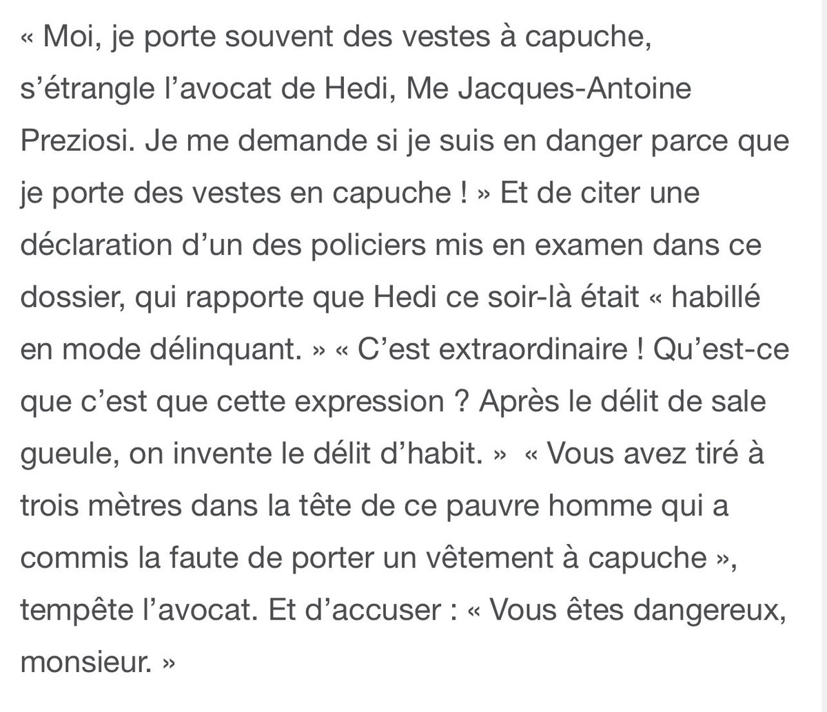 Portes_Thomas's tweet photo. Les déclarations du policier sont terribles.
Hedi s’est fait tiré dessus, tabassé et a été laissé pour mort par des policiers car il portait une veste à capuche.
Après les contrôles au faciès racistes, maintenant les passages à tabac au nom de la tenue vestimentaire.
Honteux. https://t.co/tZd9MXKtRT