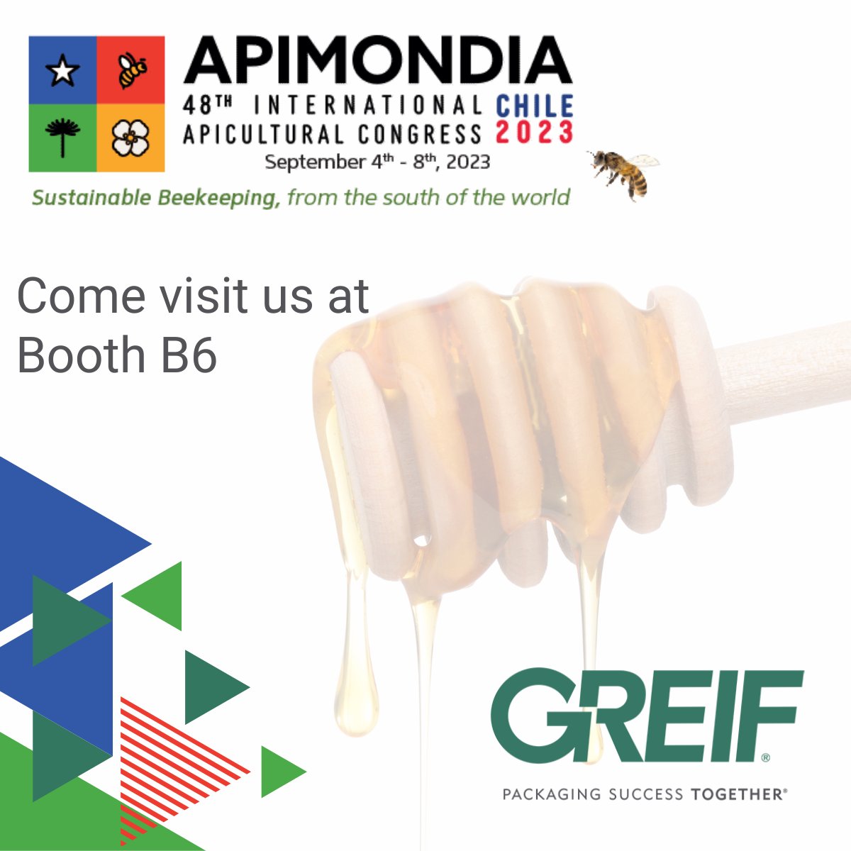 Join us in Chile at Apimondia 2023, and discover our diverse product portfolio of food-safe packaging for the safe transportation and storage of your products.

Click here to register okt.to/6UmTtq

#PackagingSuccessTogether #Apimondia2023 #beekeeping #foodsafe