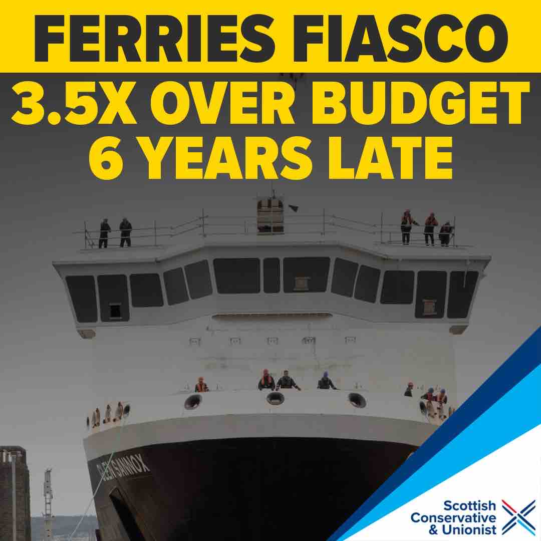 ScotTories's tweet photo. The SNP’s mismanagement of the ferries fiasco has been a national scandal right from the start.

Six years late and 3.5 times over budget, our island communities and taxpayers have been completely let down by the SNP Government.

They should agree to a public inquiry immediately. https://t.co/zInu2B8Wi6