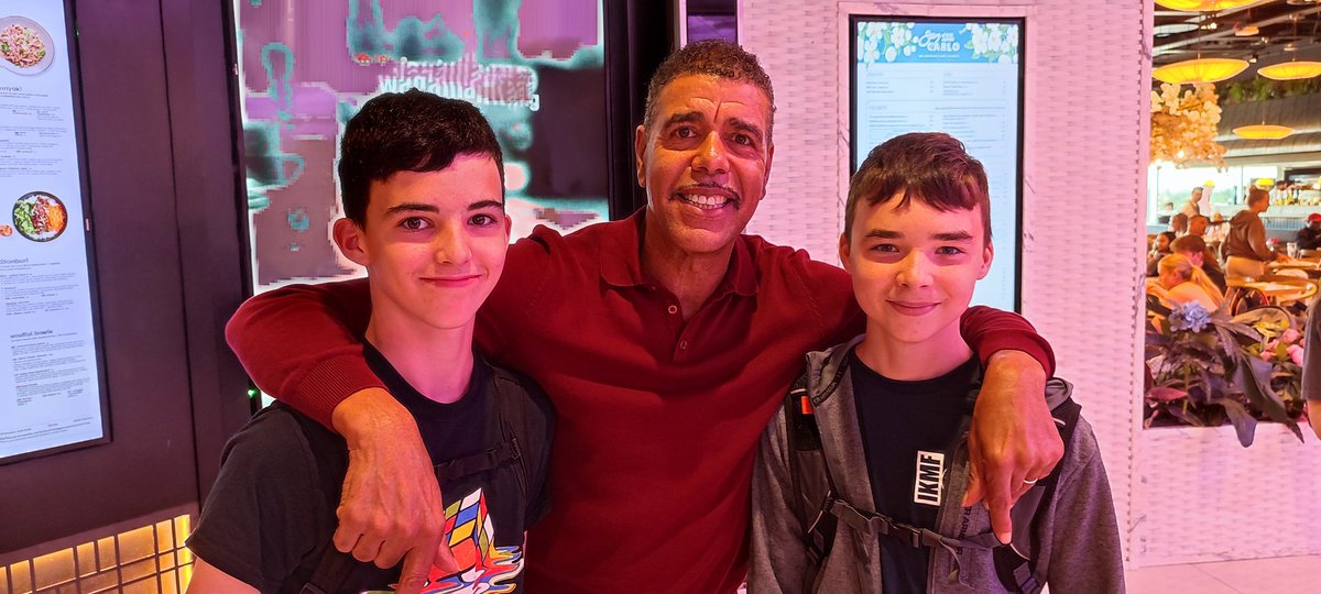 paulmvernon's tweet photo. Off on hols and bumped into @chriskamara at Manchester Airport. What a truly lovely man. He's made the kids very happy indeed. Thank you Chris https://t.co/Vn6DtgSCUk