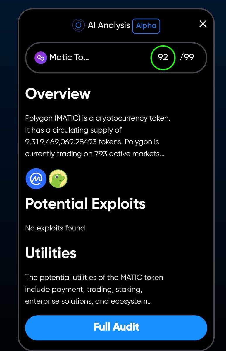shishir64's tweet image. @DeFi_ARC #SwapsAI
Matic aka Polygon looks secure.. 🧐