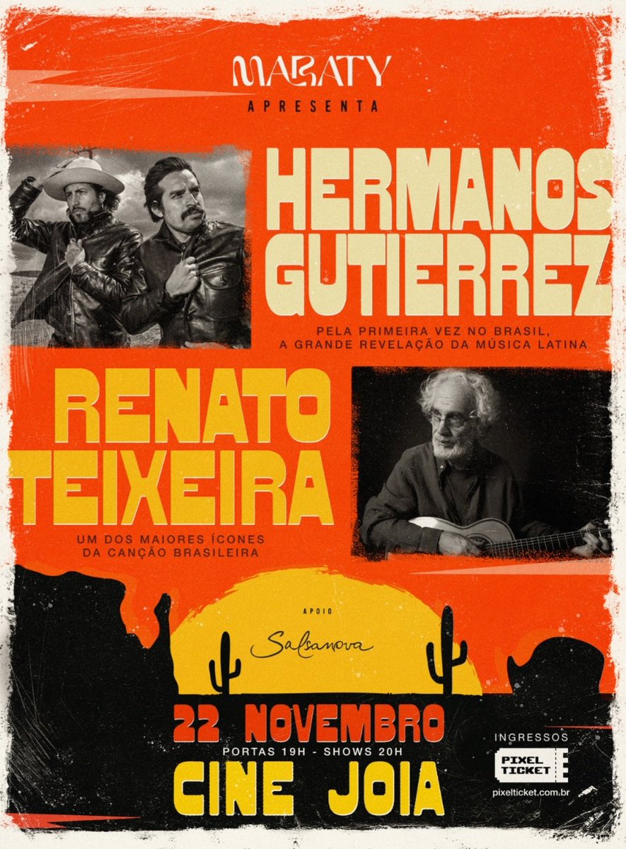 andre_barcinski's tweet photo. HERMANOS GUTIERREZ + RENATO TEIXEIRA!
22/11, Cine Joia, SP
Ingressos estão à venda! Não perca essa noite única da música latina!
https://t.co/fQkGhTGpPe https://t.co/7mF9uctxjr