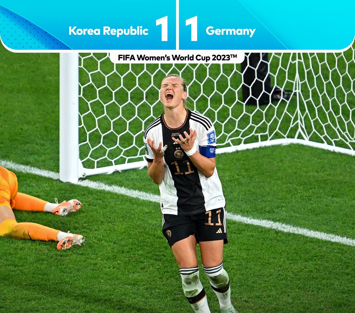 sportstickz's tweet photo. #FWWC Match 44| Full Time
South Korea 1-1 Germany
S.H. Cho 6' A. Popp 42'
Biggest upset of thisWC World No.2 team Germany is eliminated.
#SouthKorea #FIFAWWC #FIFAWomensWorldCup #FIFAWomensWorldCup2023 #WomensWorldCup #Germany #KOR #KORGER #KORvGER #KORvsGER #Messi𓃵 https://t.co/ubxJpKIJns