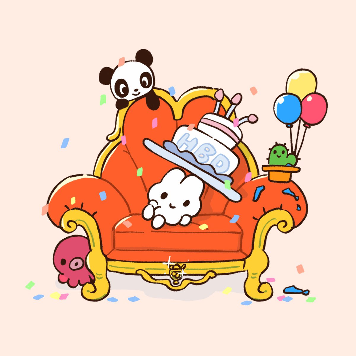 「今日はやさうさちゃんの誕生日です  いろいろ準備していて今日という日にたくさん祝」|ざきよしのイラスト