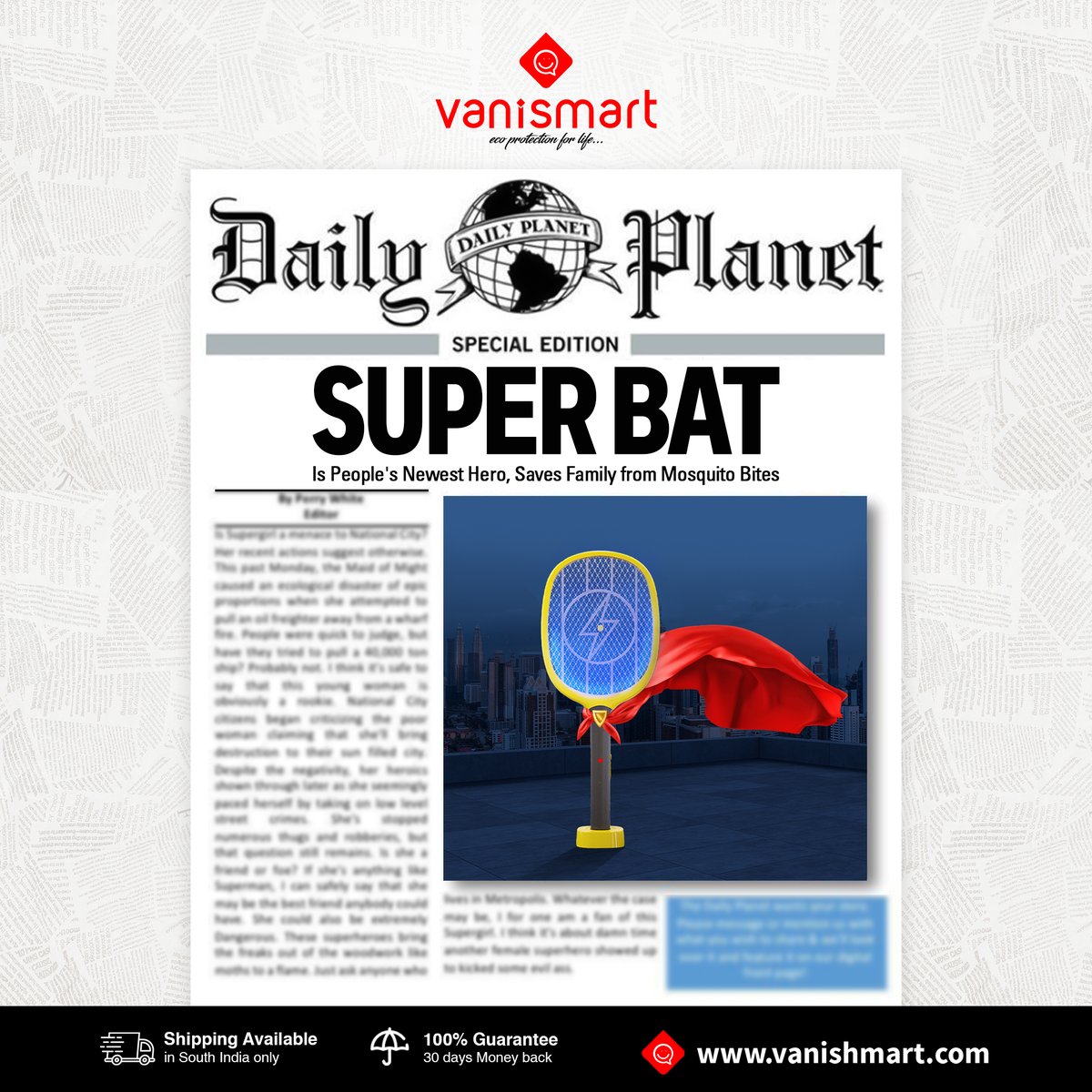 vanismartindia's tweet image. A new hero has risen! Vanismart 3-in-1 Rechargeable Mosquito Bat is the town's newest hero, helping people eliminate mosquito problems. 

vanishmart.com

#Mosquitobat #MosquitoBatOnline #MosquitoRacket #MosquitoSwatter #MosquitoFreeHome #3in1 #Rechargeable  #Vanismart