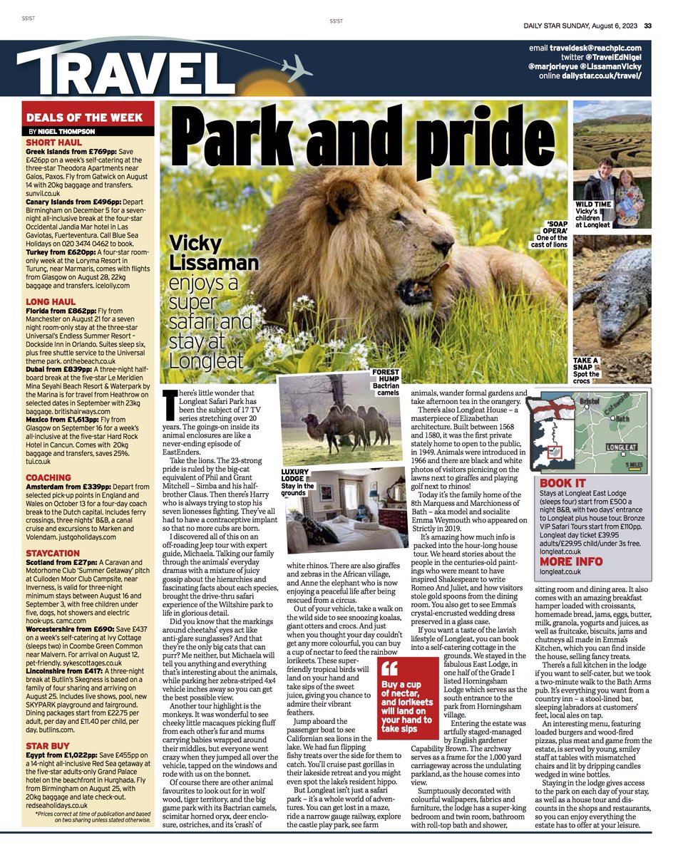 Tomorrow's Daily Star Sunday print #travel - @LissamanVicky and family enjoy the lion's share on a staycation at Longleat