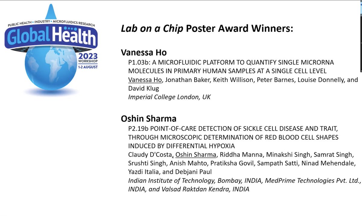 oshin_1309's tweet photo. #GlobalHealthWorkshop showcased inspiring techs in global health & focused on bringing it to users in a responsible & sustainable way! Thankful to the organisers @debjanipaul @jac_linnes π
Grateful for @LabonaChip poster award π€© for presenting #ShapeDx https://t.co/GonNmQJO4v