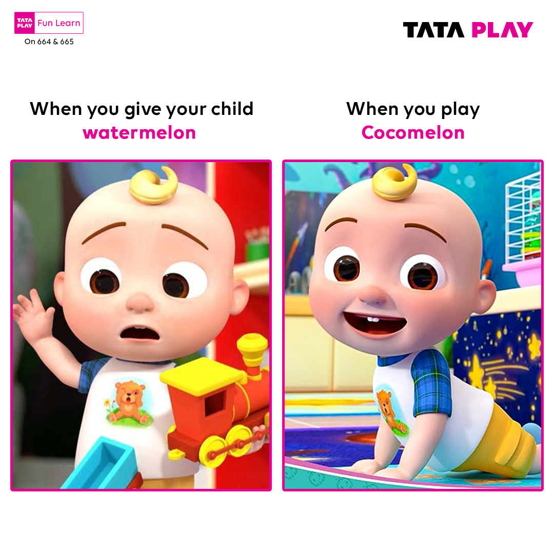 TataPlayin's tweet photo. Watermelon🍉 nahi, sirf Cocomelon ka entertainment chahiye! 👶🏻

This #WatermelonDay, watch 'Cocomelon' on Tata Play Fun Learn - 664 &amp; 665. https://t.co/ppCsWv9UtI

#Memes #Cocomelon #FunLearn #TataPlayFunLearn https://t.co/zsiu0Bu9PD