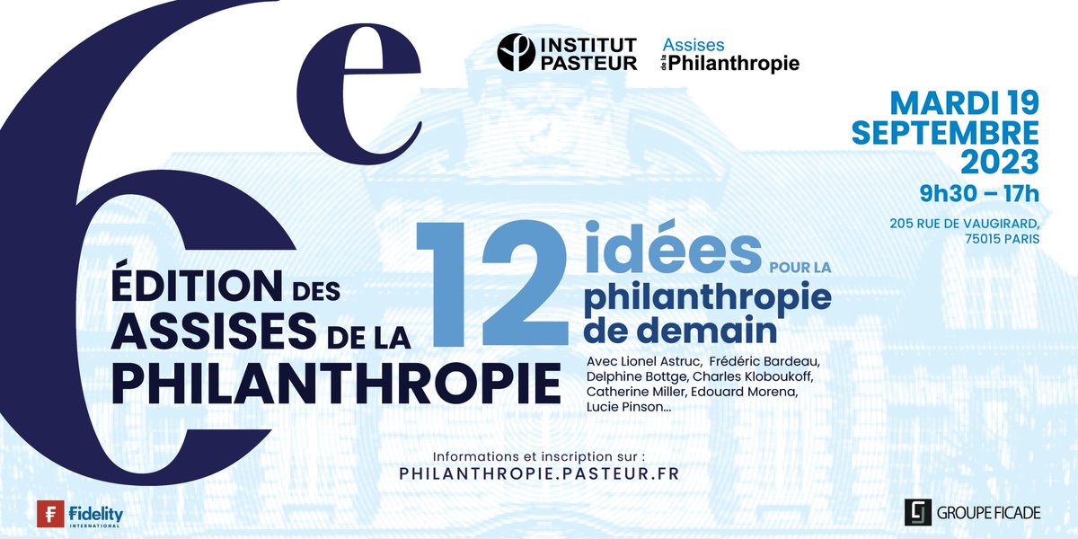 🗓️ #ÉVÉNEMENT I Rendez-vous le mardi 19/09 aux Assises de la Philanthropie de l’<a href="/institutpasteur/">Institut Pasteur, since 1887</a> : 12 experts apporteront leur éclairage sur les grands enjeux de la #philanthropie.

Inscriptions et réservations 👉 bit.ly/3OhVb39