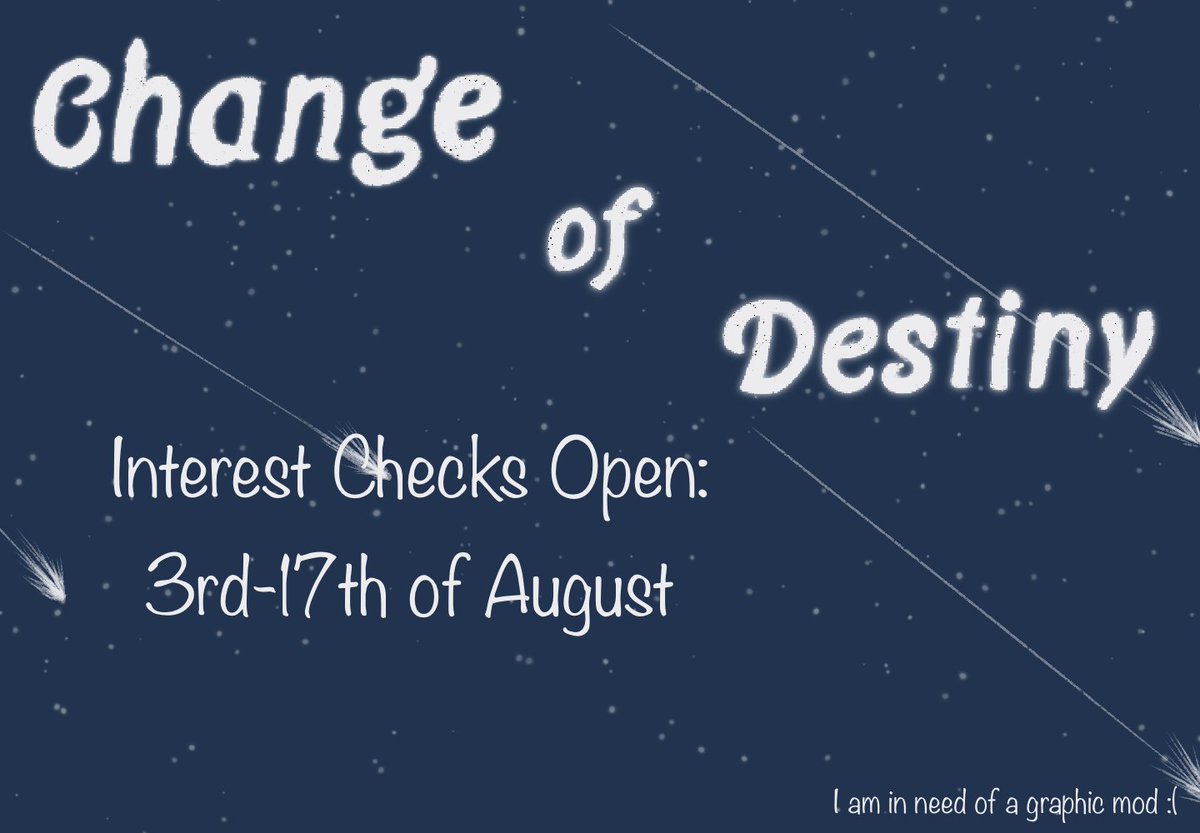 changeofdestiny's tweet photo. ★ Change of Destiny ☆ A Protag!Kairi AU Zine is coming soon!
-
Help Kairi begin her journey with filling out our Interest Check! https://t.co/cHO7teRHJs
-
They open today and close on the 17th of this month. https://t.co/UZ4get5S1G