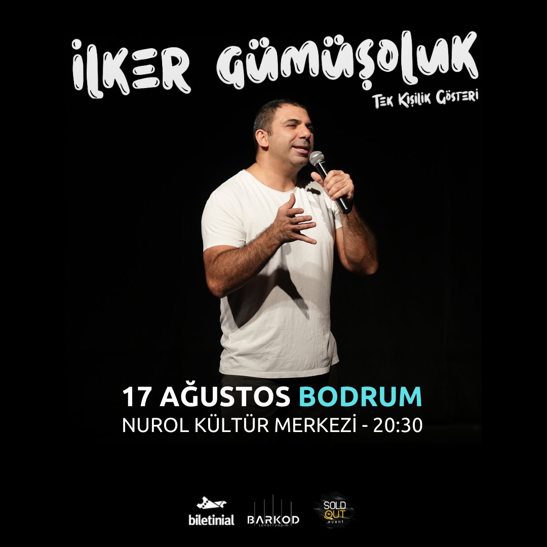 🩵☀️ Sevgili @ilkergumusoluk ile 17 Ağustos Perşembe günü Bodrum Bld. Nurol Kültür Merkezi sahnesindeyiz. 🌅 📍 Bodrum Bld. Nurol Kültür Merkezi 📅 17 Ağustos Perşembe ⏰ 20:30 🎟️ biletinial.com/tr-tr/tiyatro/… #İlkerGümüşoluk #StandUp #TekKişilikGösteri #Bodrum