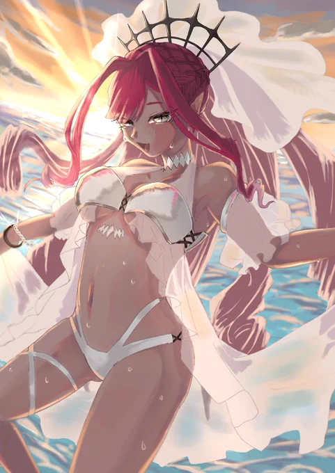 #FGO もしかしたら、もしかしたらトリ子ちゃんが水着で来るかもなのでこれも再掲しておく…一昨年と去年にかいた妄想水着…