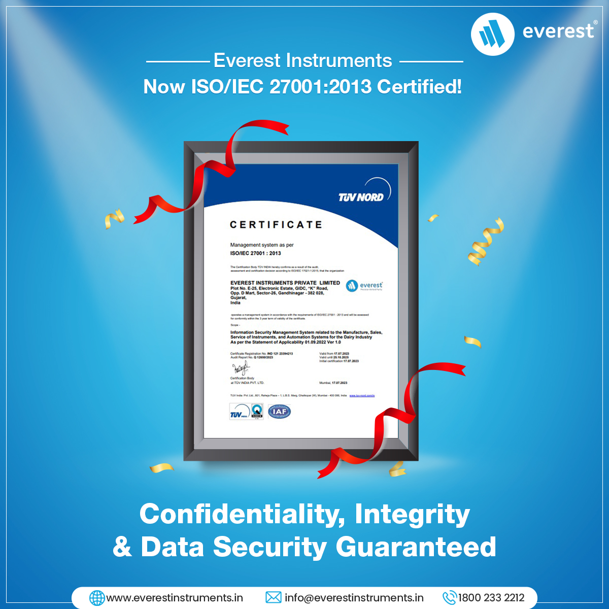 Everest_Twit's tweet photo. At Everest Instruments, we continuously strive to exceed expectations and ensure your trust in us is well-placed.
Thank you to our amazing customers and partners for your unwavering support in this journey.
#EverestInstruments #certified #ISO #TrustedTechnology #CustomerTrust https://t.co/Wql3lRlyyb