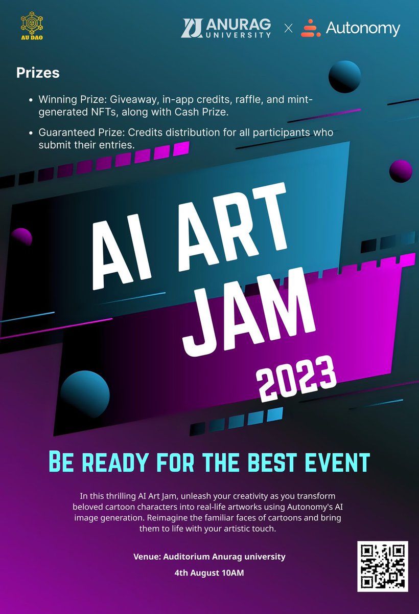 AutonomistX's tweet photo. @AutonomyHQ @AnuragUniversi1 can’t wait to participate in #AutonomyXArt contest tomorrow along with our core contributors, community members and early adopters.

#GenerativeAI #AIArtCommuity #NFT https://t.co/E5A4QsnAJB
