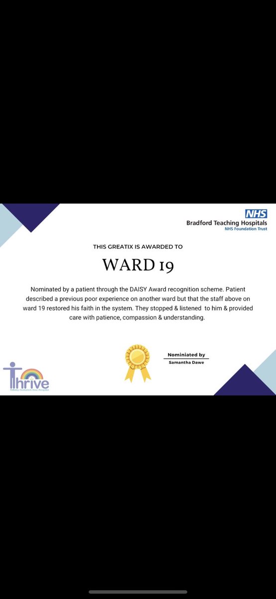 Wow what great feedback for the team on 19 …well done everyone …great patient care listening and communication skills ….@Frostie_SC @mrskellyyoung @Mel_Pickup @BTHFT