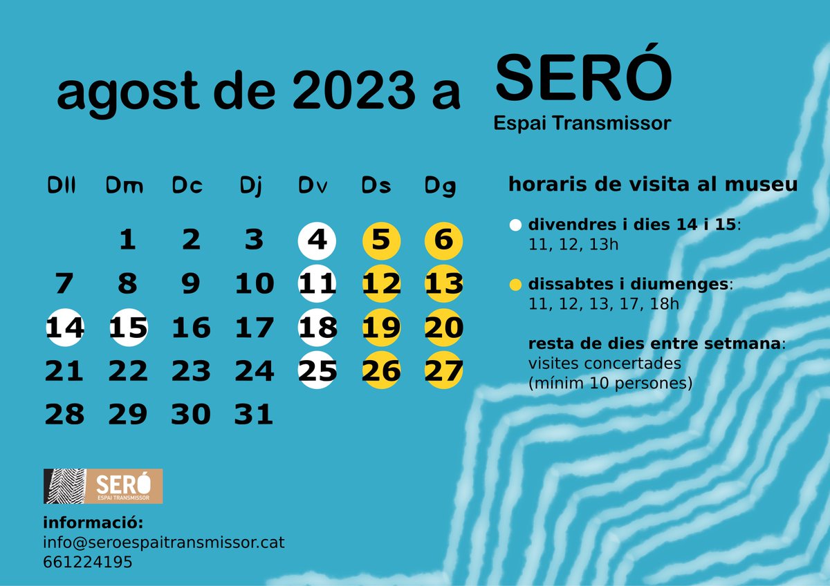 El mes d'agost obrim portes també els divendres. Preneu-ne nota i mireu quin dia ens vindreu a veure! 😉