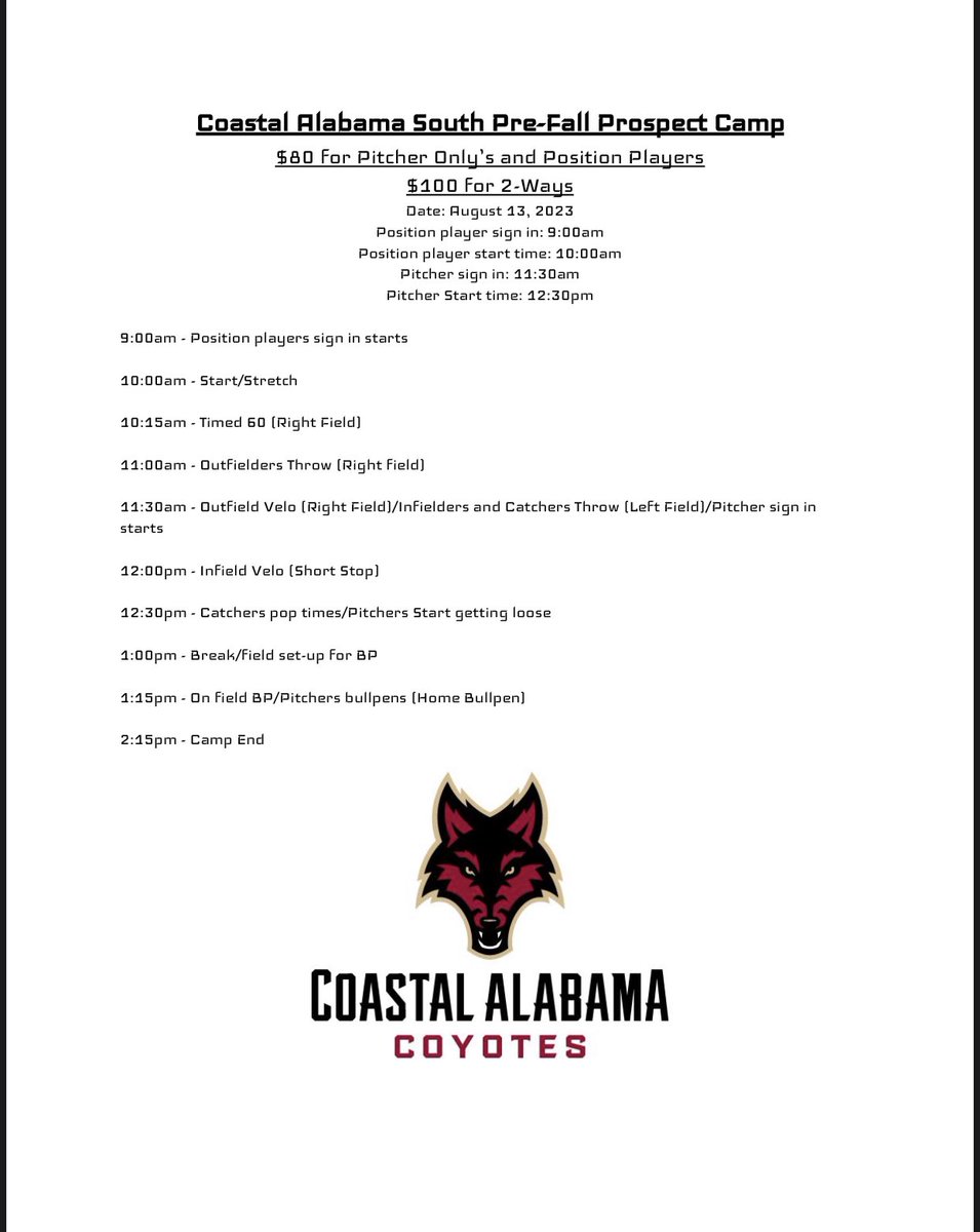 On the hunt for future coyotes ‼️🐾

Pre-fall camp 2023 ⚾️

To register: docs.google.com/forms/d/e/1FAI…