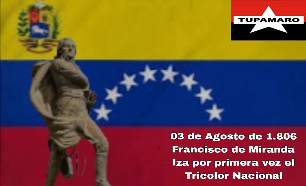 #Efemerides 🗓️03 de Agos|| Tal día como hoy hace 217 años. Nuestro procer de la Independencia Generalísimo Sebastián Francisco de Miranda, llega a la Vela de Coro e iza por primera vez nuestro Tricolor Nacional en nuestras bendecidas, libres, independientes y soberanas Tierras