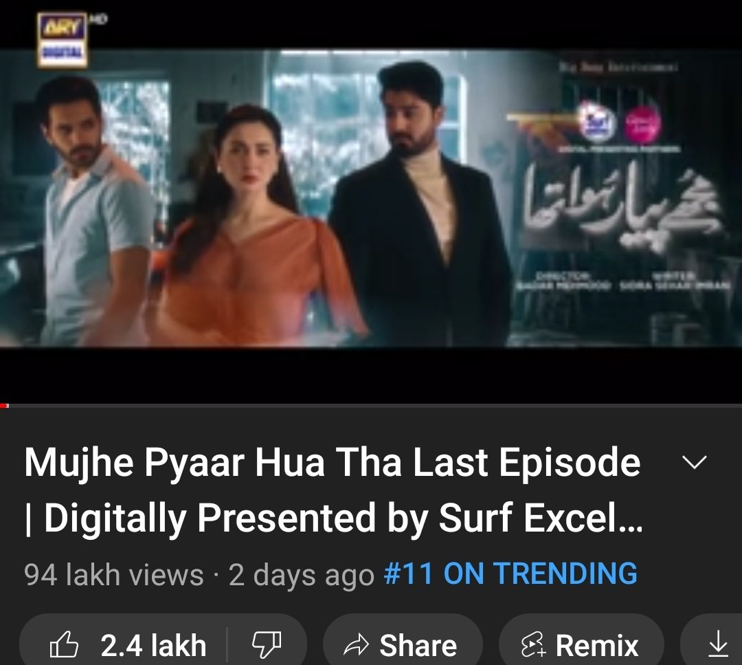 #MujhePyaarHuaTha trending #11 in India after 2 days. 95% of people watched it for him. He carried entire show and made superhit. 
But he is not given credit on main poster. Wow .
*arydigital and *bigbangentertainment .
Now not even promoting #mein 
 #wahajali #22qadam #terebin