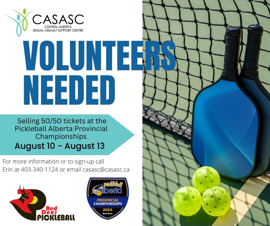 CASASC2's tweet photo. Red Deer Pickleball Club has given us the opportunity to run the 50/50 during the Pickleball Alberta Provincial Championships in Red Deer, August 10-13.

We need a few volunteers for various shifts throughout the days

Call Erin 403-340-1124 or casasc@casasc.ca https://t.co/Ow9m0qU3pc