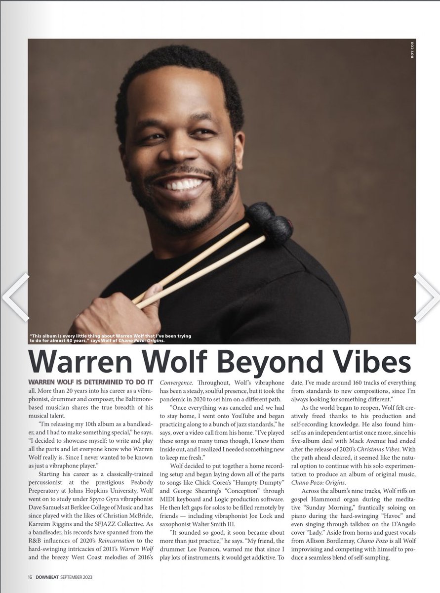 Short article in Downbeat Magazine about my “Chano Pozo:ORIGINS” record. Check it out!!!!

#downbeatmagazine #warrenwolf #chanopozo #vibraphonejazz #newmusic #grammys #electrospitmobiletalkbox #allmusicinstruments #allbymyself #drums #baltimoreshit #baltimoremusicians