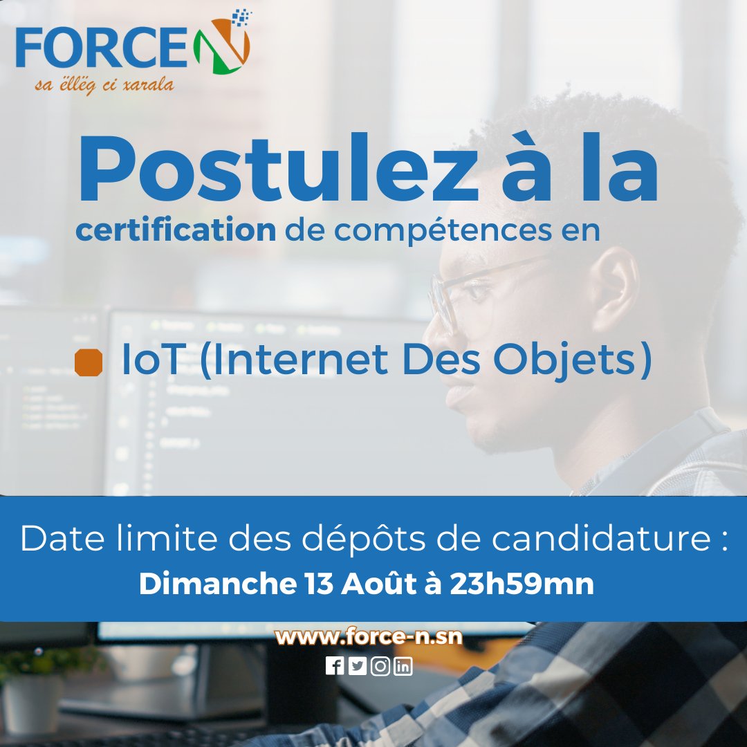 forcensenegal's tweet photo. Vous êtes jeune, vous êtes intéressé par une #formation en ligne 100% gratuite dans les métiers du #numérique et de l’#informatique ?
Alors n’hésitez pas, postulez au certificat en #InternetDesObjets sur : https://t.co/ZQKL4dYlLm
#forcen #kebetu #mastercardfoundation #unchk https://t.co/8gTz2DSB54