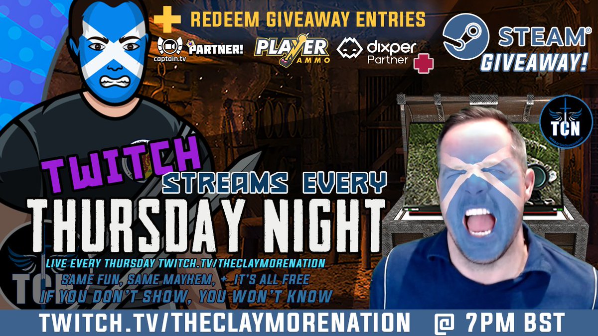 TheClaymoreNTTV's tweet photo. ‼️It's GIVEAWAY night! ‼️

We're giving away the Brand New Hoodie tonight! 
We also draw the winner for the Monthly Giveaway! 

Join us + make sure your name is in there! 

7:00-10:00pm BST  @StreamRaiders @jackboxgames 

#streamnation
@StreamNationTTV

https://t.co/JADJ4OrD5X https://t.co/5Y1YGiwwIk