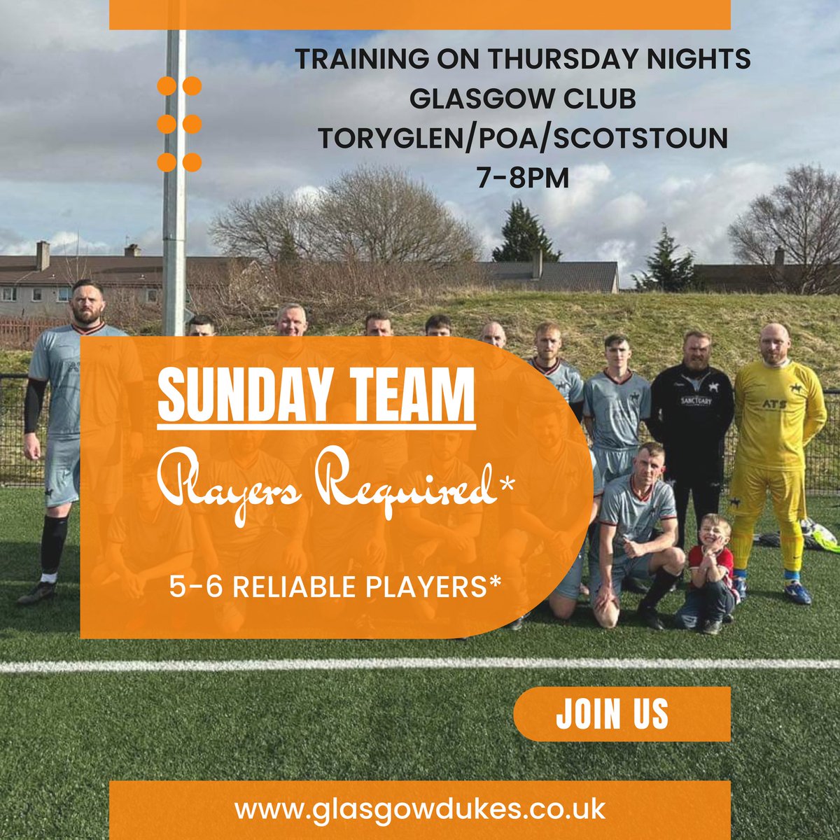 GlasgowDukes's tweet photo. 𝗦𝗨𝗡𝗗𝗔𝗬 𝗙𝗢𝗢𝗧𝗕𝗔𝗟𝗟 🖤🐴

We are looking to add at least 5 new players to our Sunday squad with the league starting next week.

We have a friendly scheduled for this Sunday in Priesthill (12pm)  and will welcome any trialists.

Please message the page for further info📧 https://t.co/zUJOT9fBFt
