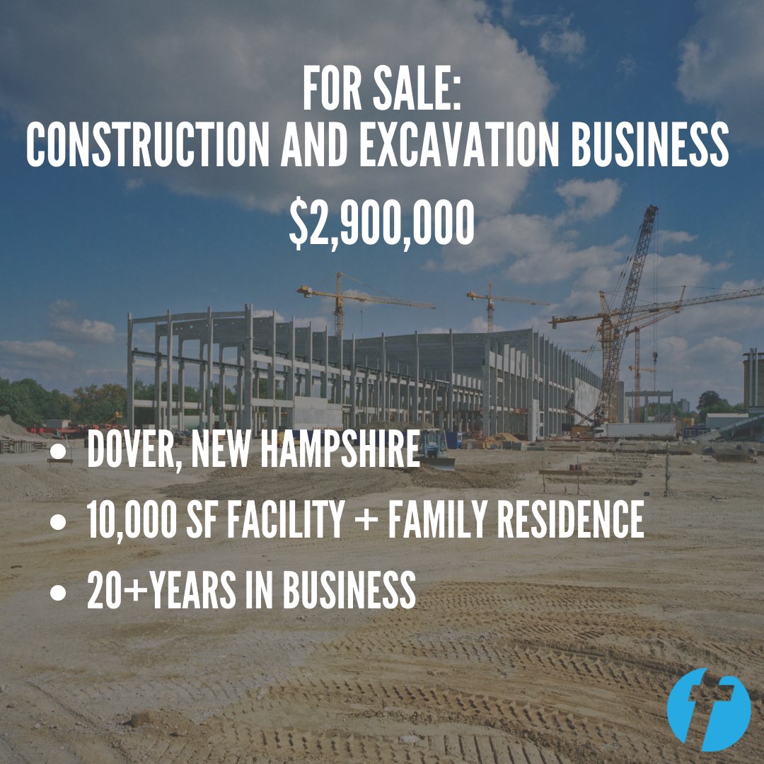 FirstStreetBB's tweet image. After 20 years of hard work, this #NHSeacoast construction and excavation company is selling their #business with nearly three million dollars’ worth of equipment.

If you are interested, contact us today!

firststreetbusinessbrokers.com/job/constructi…

#businessforsale #forsale #dovernh #construction