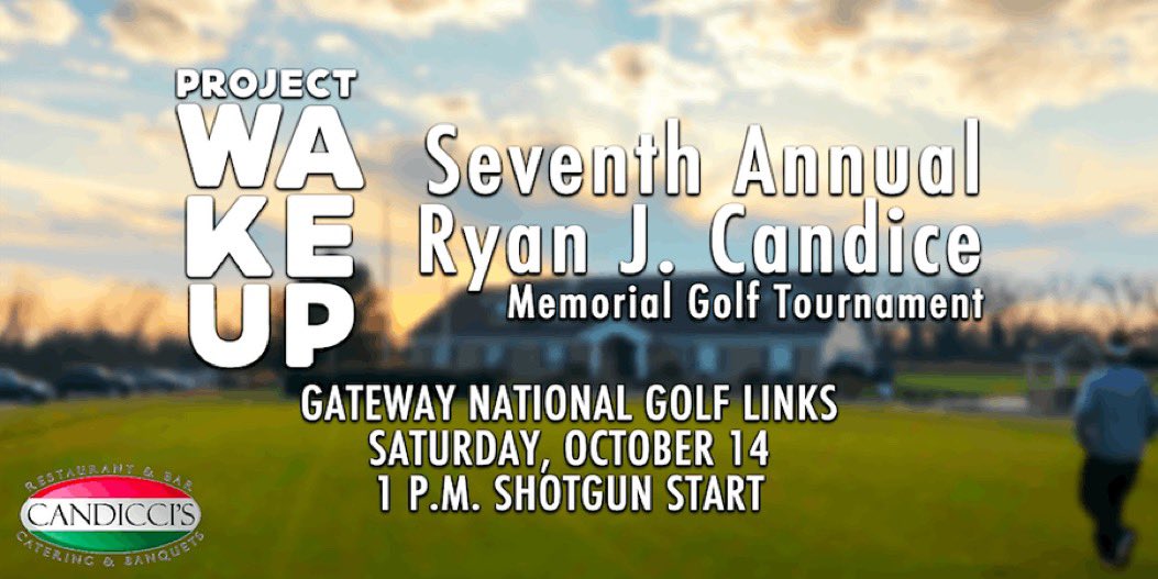 ProjectWakeUp_'s tweet photo. ⛳️ We are excited to announce that our 7th Annual Ryan J. Candice Memorial Golf Tournament will take place on Saturday, Oct. 14 at @GatewayNational Golf Links 🏌️‍♂️

Foursomes start at just $400, including lunch, dinner, drinks and prizes. 

Learn more at https://t.co/3UAS8F2xz6 https://t.co/z4EowZBLqG