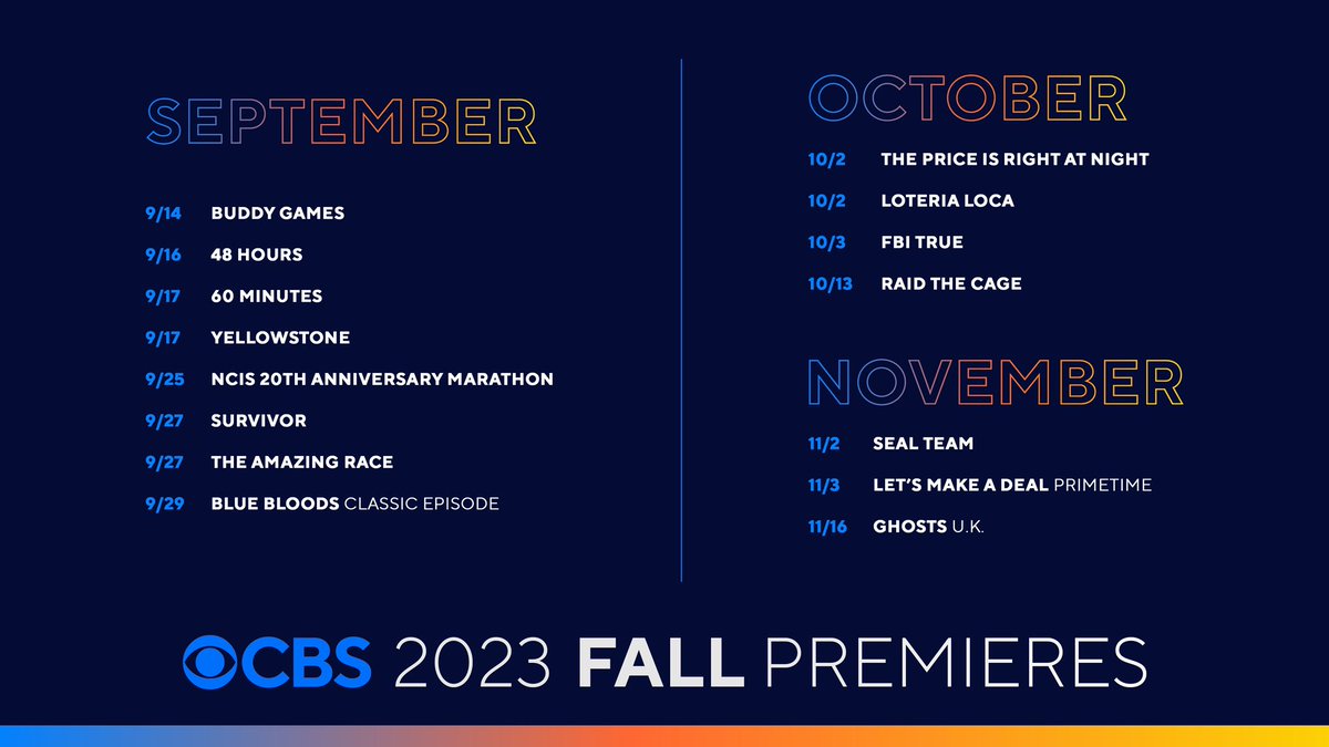 Mark your calendars! 🗓 The CBS Fall Premiere dates have been set! 🍂