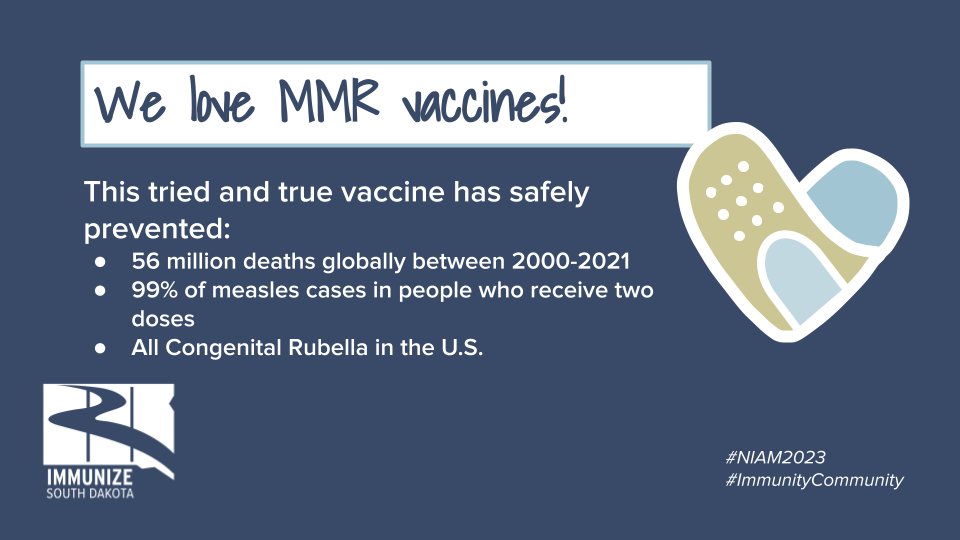 ImmunizeSD's tweet photo. Preventing measles is great, but did you know the MMR vaccine also eliminated congenital rubella?! It's one of our favorites.💙
Fortunately, you don't have to pick a favorite vaccine - kids deserve the full routine schedule.
#ImmunityCommuity #NIAM23 #VaxYourFam #WhyIVax https://t.co/7TPzzPzhr7
