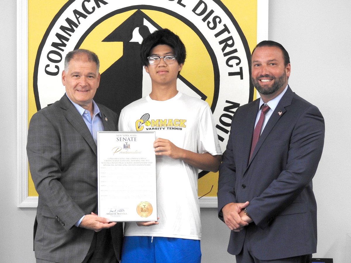 CommackSchools's tweet photo. Proclamations were presented from @SenatorMattera to our winning athletes for their team accomplishments this spring! #Golf #Baseball #Track #Field #Mack #CommackSchools #CommackHighSchool #Athletes #Champions https://t.co/YzR8zSD2TK