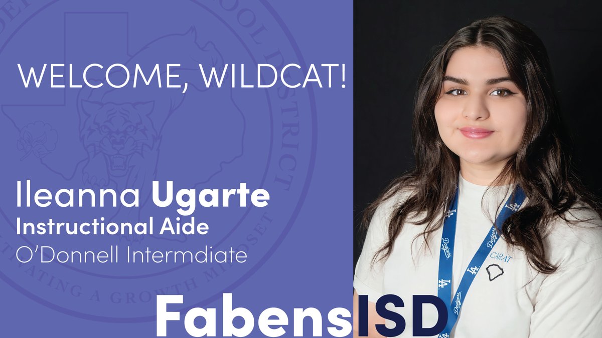 Fabens_HR's tweet photo. 📢 Fabens ISD would like welcome Instructional Aide Ileanna Ugarte to O'Donnell Intermediate.  Welcome, Wildcat!    

#SmallTownTough #ISaidYesToTheBest https://t.co/0hHqRwIqMO