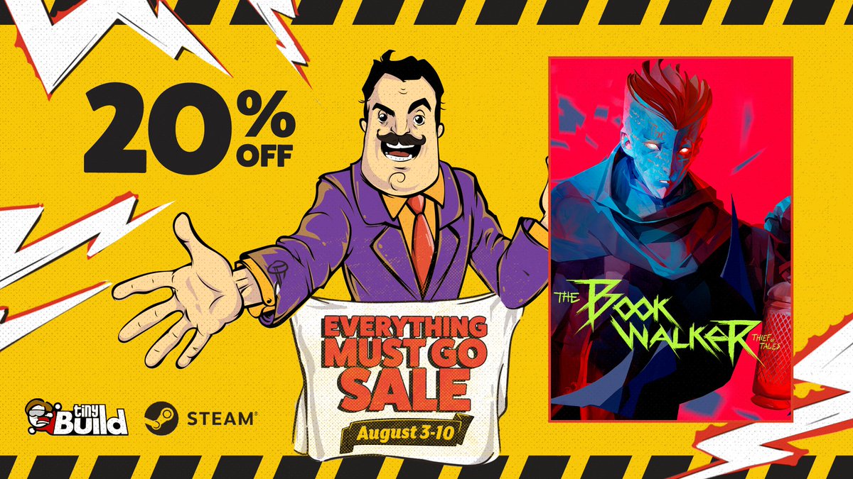 Catch The #Bookwalker: Thief of Tales on @tinyBuild’s Everything Must Go Sale with 20% off until August 10th! 👉 store.steampowered.com/app/1432100/ 👈 #IndieGame #IndieDev #SteamSale #TheBookwalker #Sale
