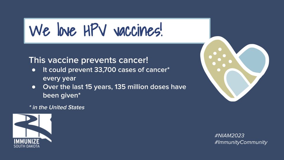 ImmunizeSD's tweet image. The HPV vaccine can prevent most HPV-related cancers from ever developing. It’s one of our favorites.💙

Fortunately, you don't have to pick a favorite vaccine - kids deserve the full routine schedule.
#ImmunityCommuity #NIAM23 #VaxYourFam #Vaccines #WhyIVax