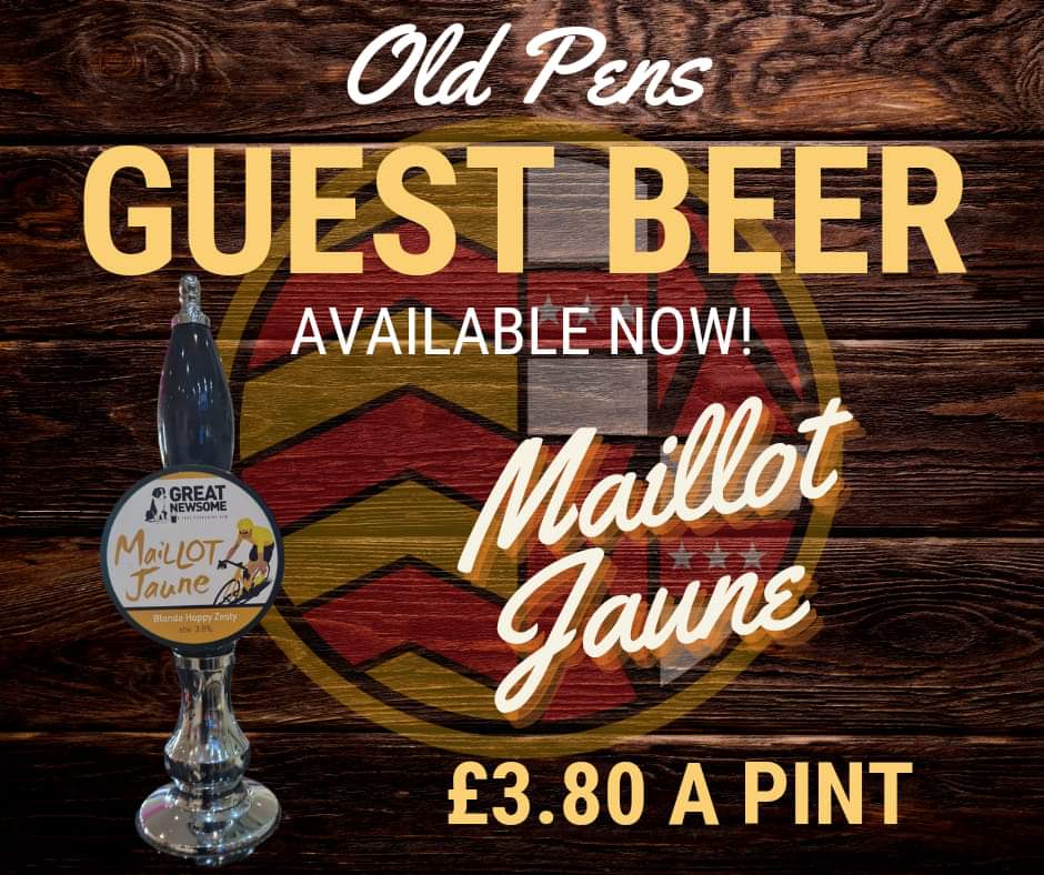 Old_Pens_RFC's tweet photo. Our latest #GuestBeer is now available at the club. Maillot Jaune is 3.8% and £3.80 a pint. Pop down and give it a try! 🍺
#OldPens #OneClub @AllWalesSport https://t.co/cy4Z3sgljk