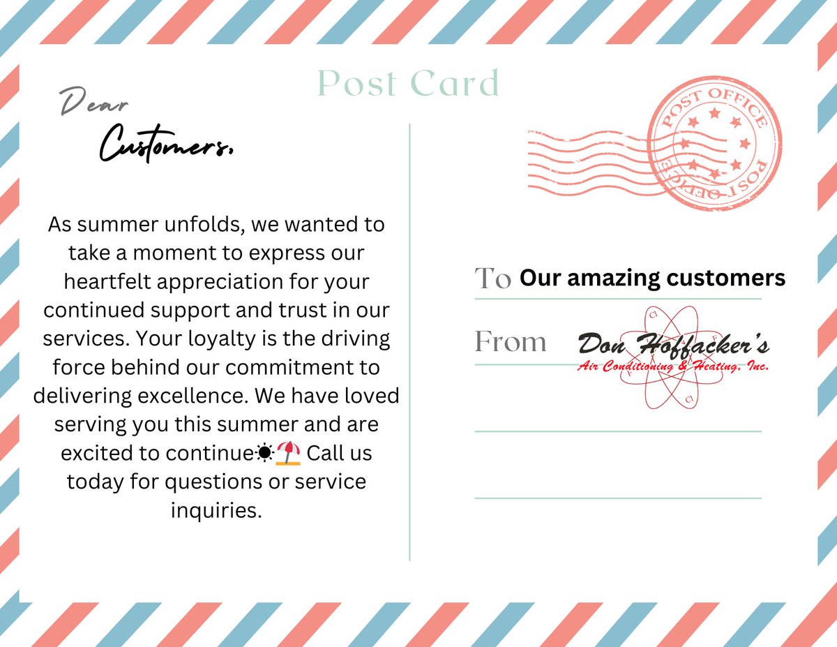 donhoffacker's tweet image. As summer is wrapping up we wanted to send you a digital postcard thanking you for making this the best summer ever! We have loved keeping your family cool this summer, and we are excited to continue serving you! Call us today for any of your HVAC needs! #HVACservices