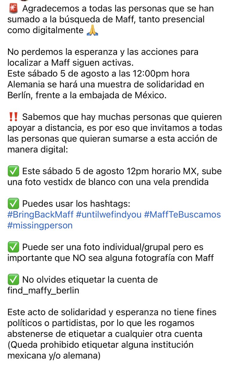 PrecomaDany's tweet photo. Te seguimos buscando #bringBackMaff #untilwefindyou #MaffTeBuscamos ayuden a compartir para que este sábado presencial o virtualmente hagamos ruido! Nos falta Maff https://t.co/EKg28EgHun