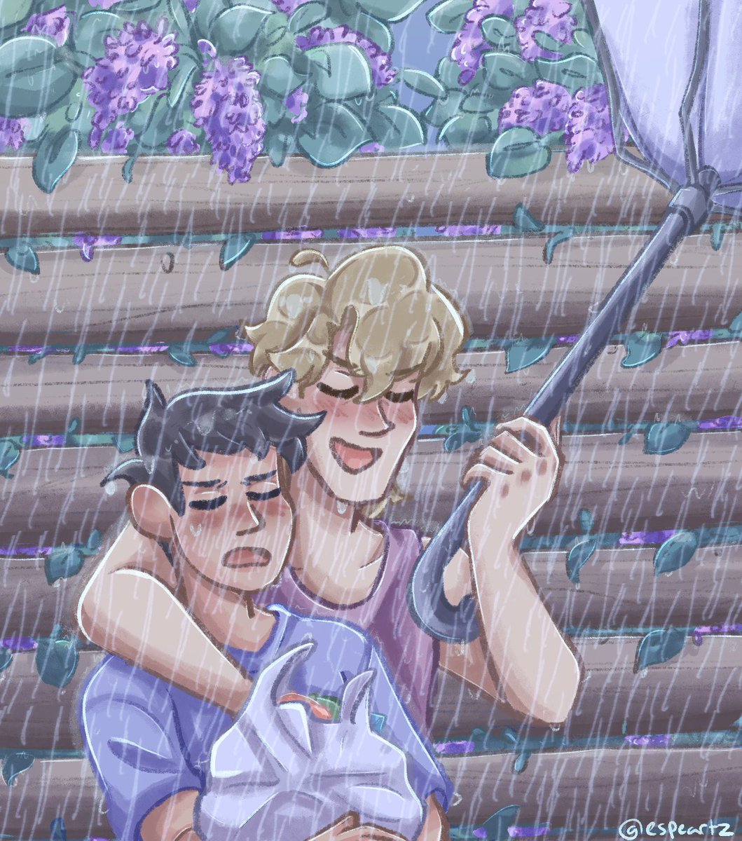 wormtrice's tweet photo. Ryulock summer week day 3: storm
What if our umbrella broke on the way back from getting groceries so now we’re soaked (and we’re both boys) 
#TheGreatAceAttorney #ryulock #summerryulockweek2023 https://t.co/gN1xJkVXus