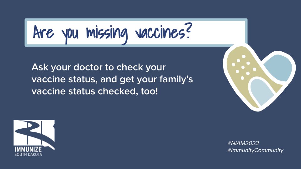 ImmunizeSD's tweet image. Vaccines prevent A LOT of diseases. The time to find out whether you’re protected against all of them is before you’re exposed to one. You can easily check if you missed one by calling your doctor’s office.

#ImmunityCommuity #NIAM23 #VaxYourFam #Vaccines #WhyIVax