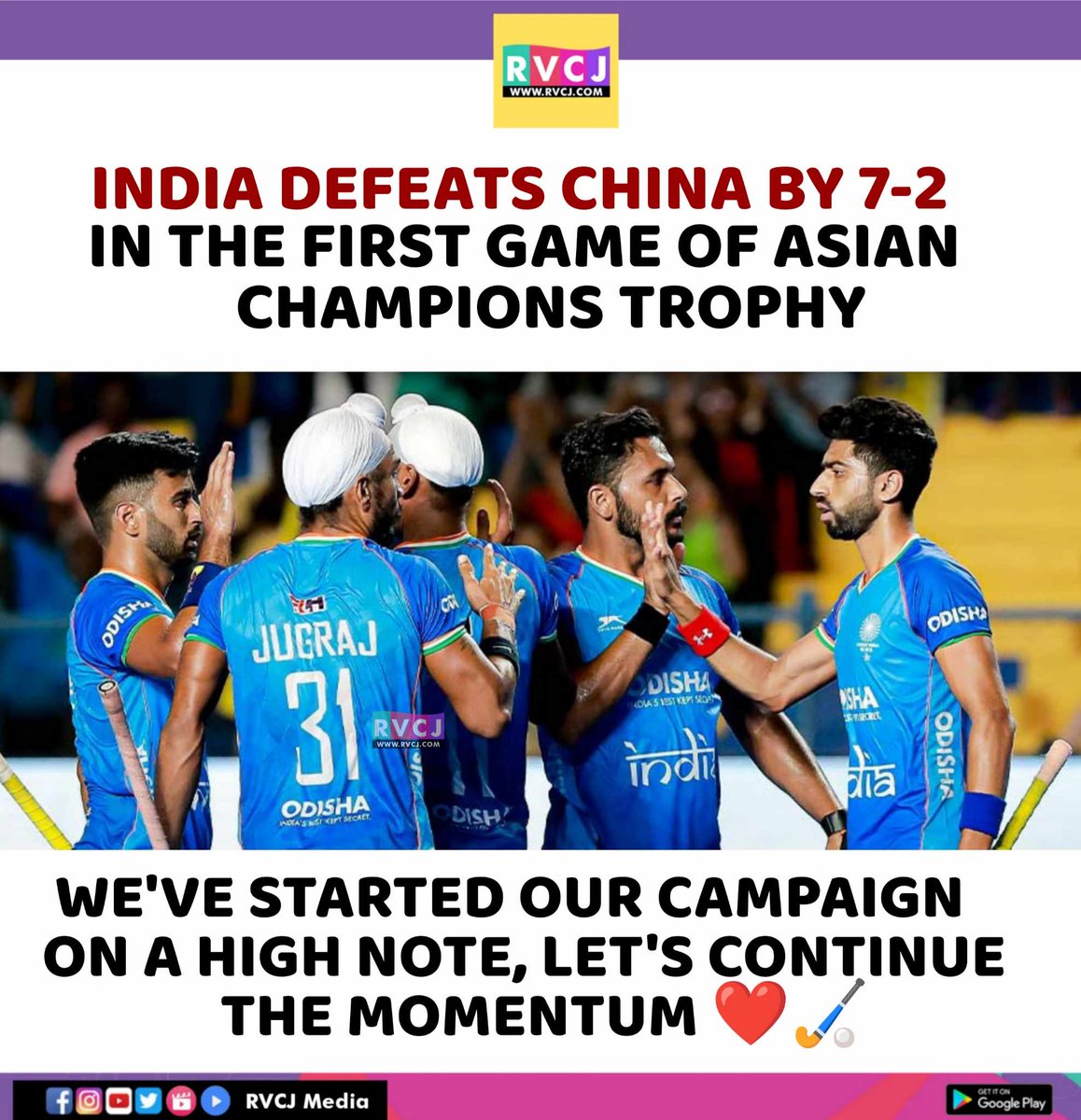 RVCJ_FB's tweet photo. India defeats China by 7-2 https://t.co/jmG7t39w5x
