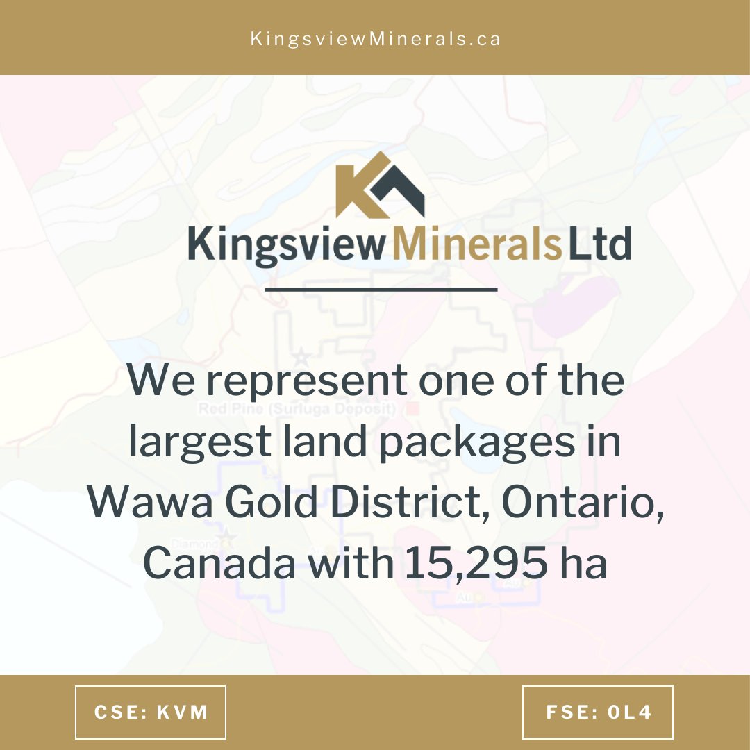 KingsviewMin's tweet photo. Representing one of the largest land packages in the Wawa Gold District, ON, Canada. 🙌

For info about our projects visit ➡️ https://t.co/YJjvpklEwR
$KVM $KVM.C

#Gold #Mining #GoldMining #JuniorMining #Metals #PreciousMetals #Exploration #Investing #CSEstocks #OntarioGold https://t.co/EC8NTQxwrK