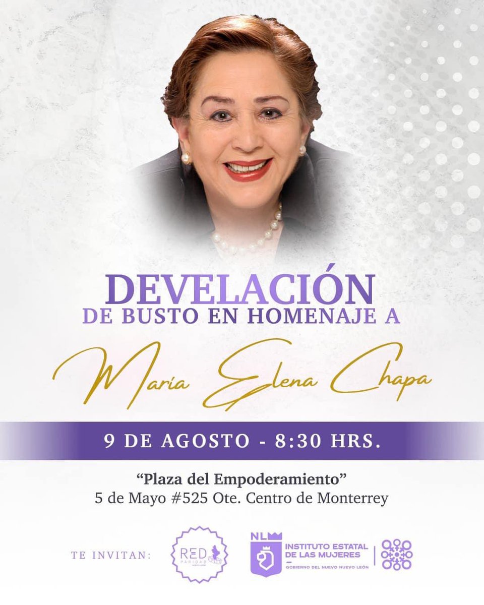 El próximo MIÉRCOLES 9 de AGOSTO tendremos nuestro homenaje a la MAESTRA MARÍA ELENA CHAPA al pasar 2 años de su fallecimiento.
#Monterrey #NL <a href="/MYRGARCIA/">Dra. Myrna Elia García Barrera</a> <a href="/JosefinaVGzz/">Josefina Villarreal</a> <a href="/SandraPmanes1/">Sandra Pámanes</a> <a href="/Eusebia82465175/">Eusebia Gonzalez Gonzalez</a> <a href="/bupi/">Ivonne Bustos</a>