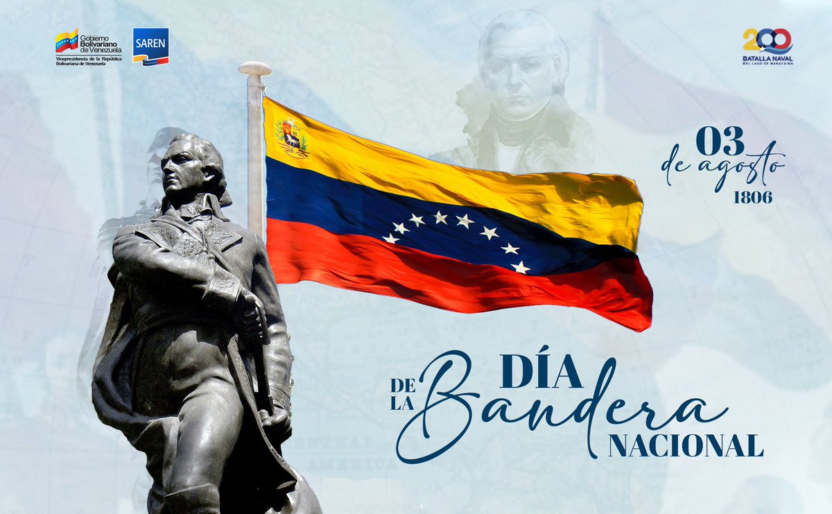 Saren_ve's tweet photo. Venezuela celebra cada #3Ago, el Día de la Bandera Nacional, fecha en el que el pueblo y Gobierno nacional rememorara el día en que el Generalísimo, Francisco de Miranda, izó por primera vez el tricolor venezolano.

#YoIzoMiBandera https://t.co/MmgksTerjm